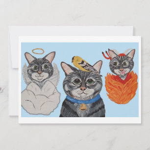 Convite Gato com anjo e demônio