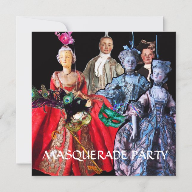 CONVITE GATO COM HARLEQUIN HAT E MÁSCARAS DE MASCARADA (Frente)