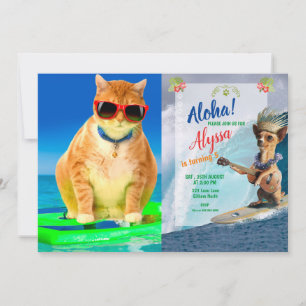 Convite Gato com óculos de sol surfando no oceano