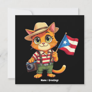 Convite Gato Cute Porto Rico Bandeira Boricua Hispânico