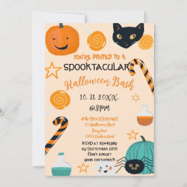 Convite Gato de Abóbora Gelado Docinho Boca Halloween Rosa