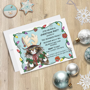 Convite Gato de Antler Engraçado Natal