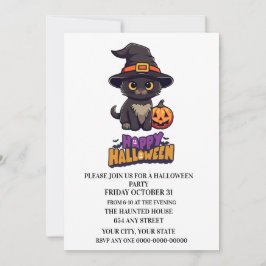 Convite Gato de Bruxa Bonita do Halloween com Abóbora