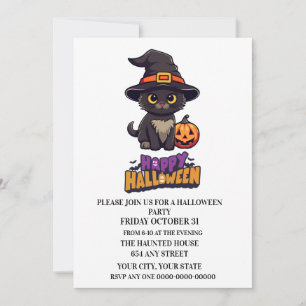 Convite Gato de Bruxa Bonita do Halloween com Abóbora