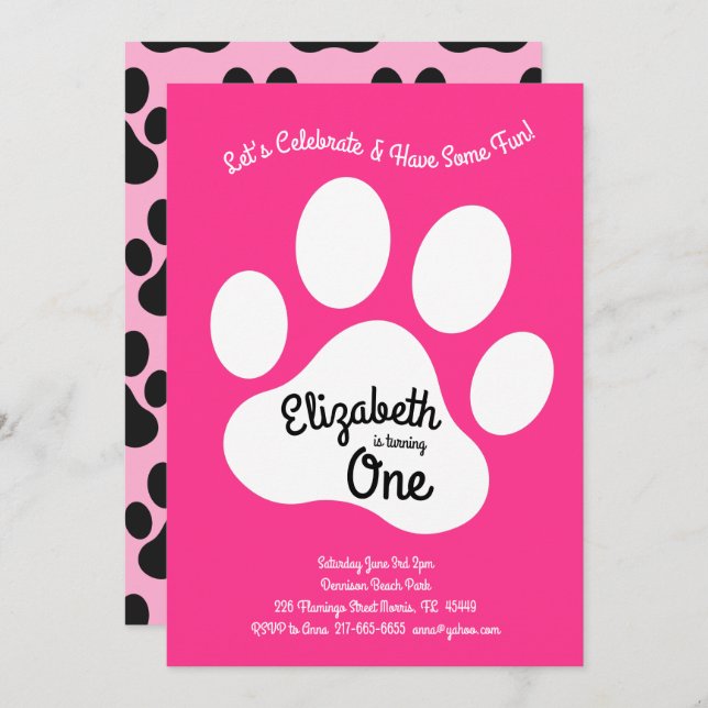 Convite Gato de Cachorro Cachorro Impresso Crianças primei (Frente/Verso)