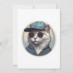 Convite Gato de desenho animado com óculos de sol
