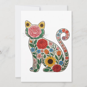 Convite Gato de Flor Flores Silvestres Amante de Gatinho