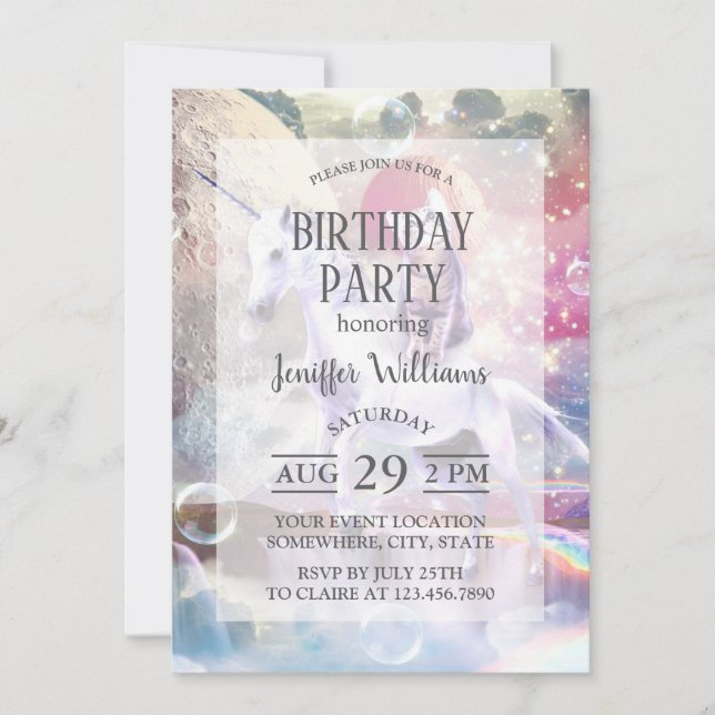 Convite Gato de galáxia arco-íris cavalgando unicórnio no  (Frente)