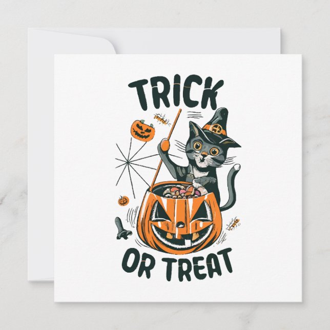 Convite Gato de Halloween Abstrato (Frente)
