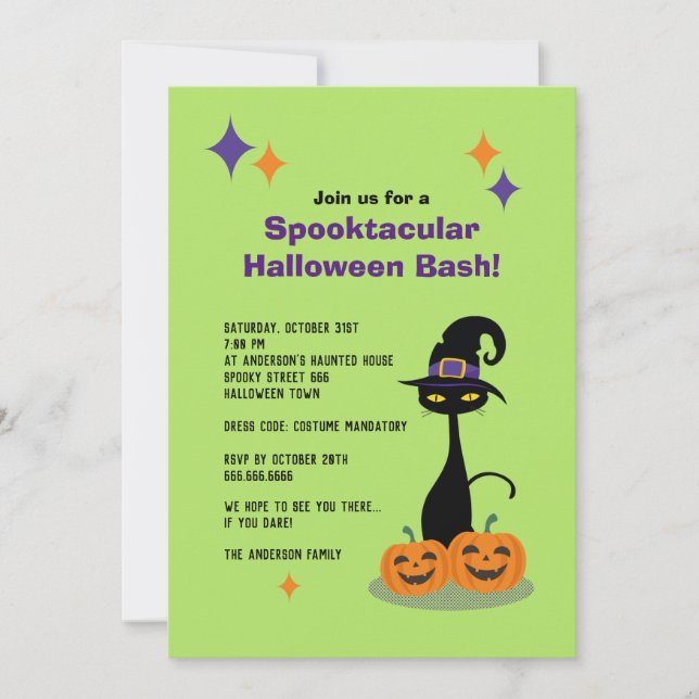 Convite Gato de Halloween Atômico do Século médio (Frente)