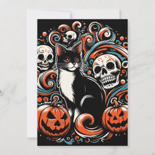 Convite Gato de Halloween com Pumpkins