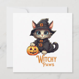 Convite Gato de Halloween Patas Bruxa