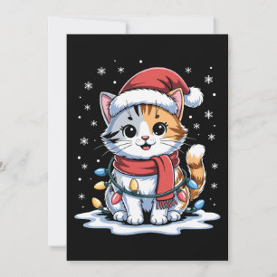 Convite Gato de Natal Chapéu do Papai Noel Cachecol Luzes