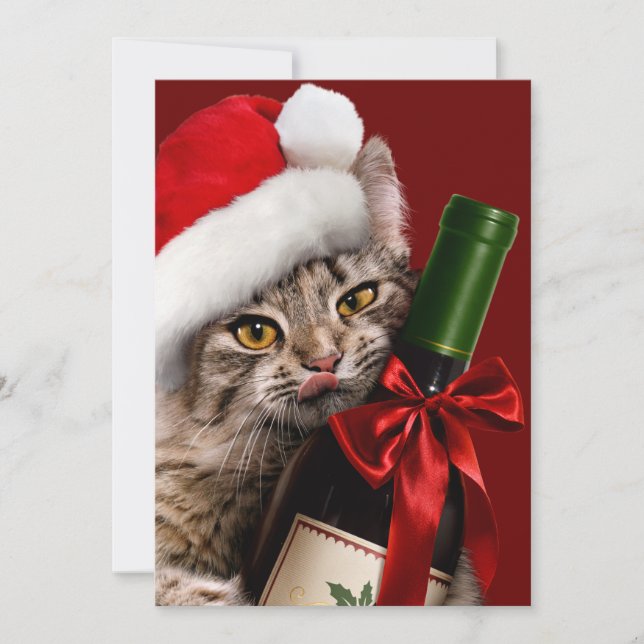 Convite Gato de Natal com Garrafa de Vinho (Frente)