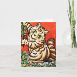 Convite Gato de Natal de Louis Wain Decorando Personalizad