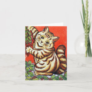 Convite Gato de Natal de Louis Wain Decorando Personalizad