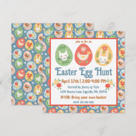 Convite Gato de Ovo de Páscoa Folclórica, Coelhinho, Pásco