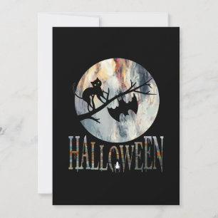 Convite Gato Divertido de Halloween Aniversário de Hallowe