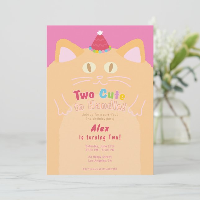 Convite Gato "Dois Fofos para Segurar" 2º Aniversário (Em pé/Frente)