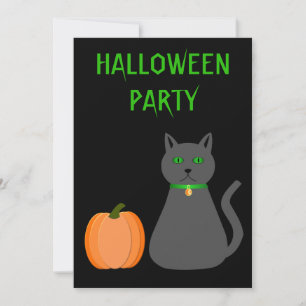 Convite Gato e Abóbora de Halloween Bonitos Personalizados