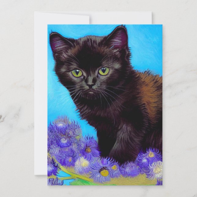Convite Gato e Flores de Van Gogh (Frente)