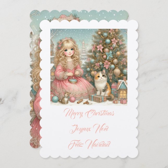 Convite Gato e garota, Feliz Natal (Frente/Verso)