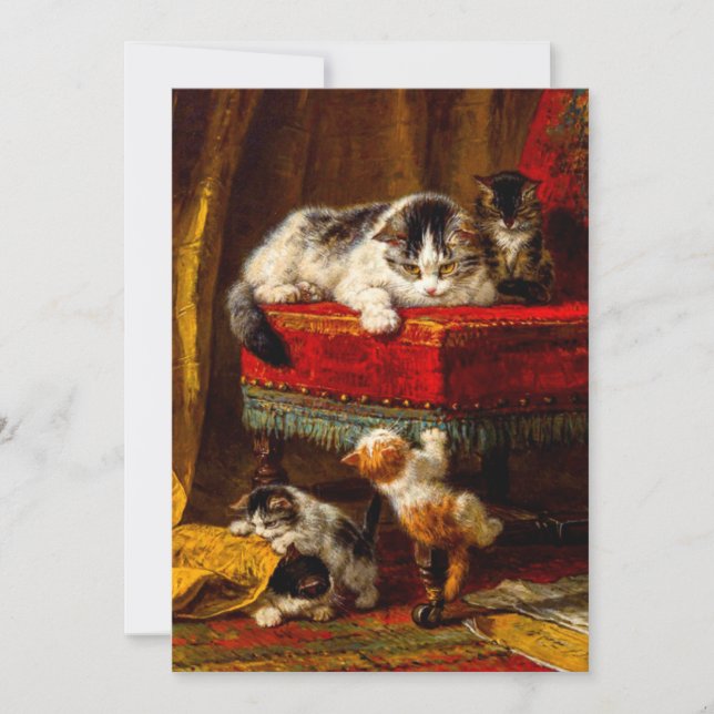 Convite Gato e Gatinhos Brincando com Cadeira (Frente)