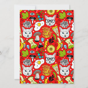 Convite Gato e ovo em vermelho