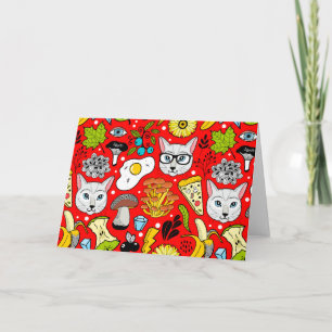 Convite Gato e ovo em vermelho