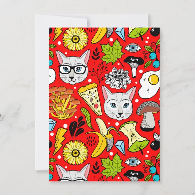 Convite Gato e ovo em vermelho (Frente)