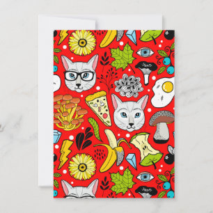 Convite Gato e ovo em vermelho