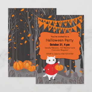 Convite Gato e Pumpkin de Jack-o'-lanterno bonitos do Hall