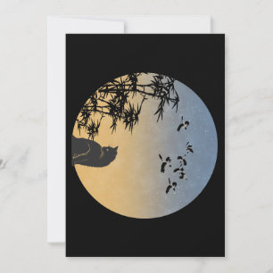 Convite Gato Elegante & Bambu no Crepúsculo - Arte Japones