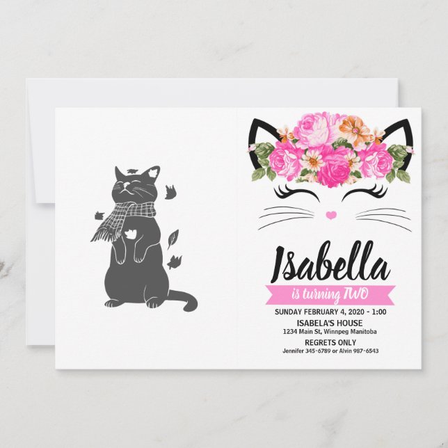 Convite Gato em cachecol se prepara para o inverno - Escol (Frente)