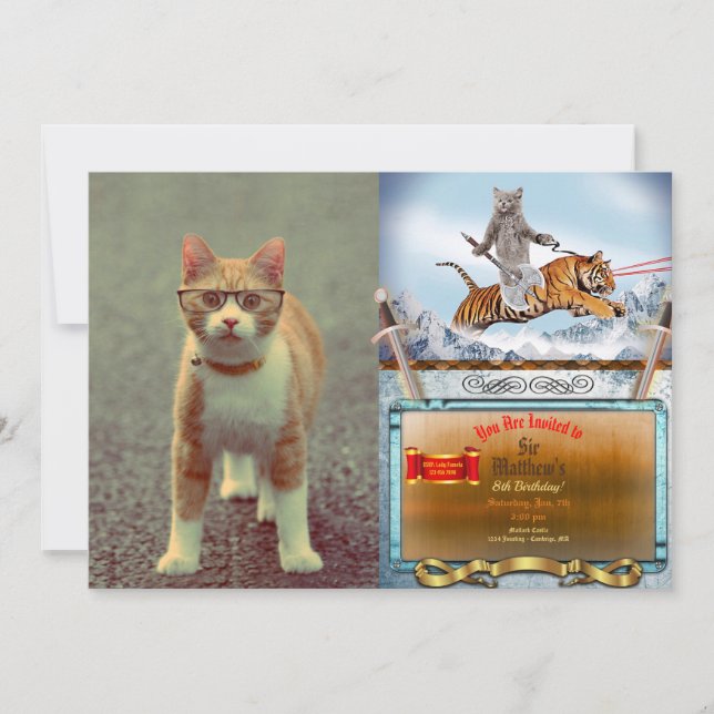 Convite Gato engraçado com óculos (Frente)