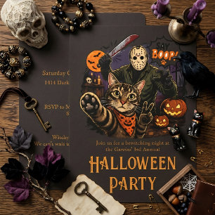 Convite Gato Engraçado & Jason Voorhees Dizem Boop! Hallow
