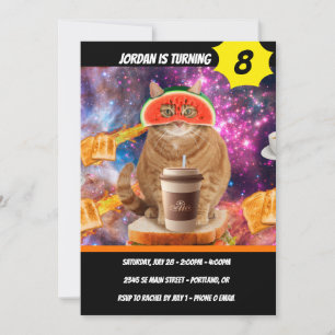 Convite Gato espacial com óculos de melancia