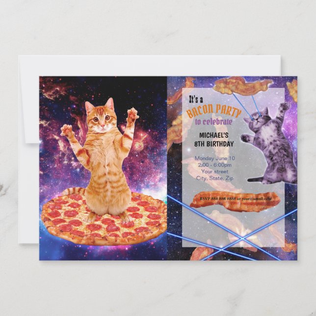 Convite Gato espacial da pizza (Frente)