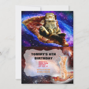 Convite Gato espacial deitado numa pizza