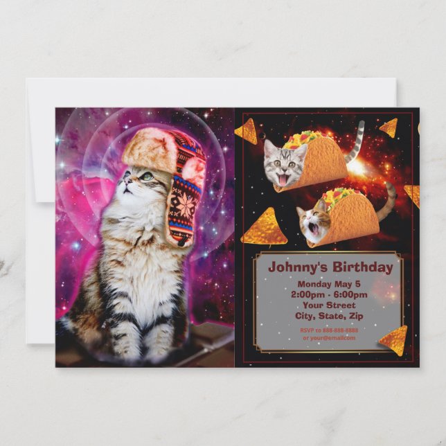 Convite Gato espacial vestindo chapéu russo (Frente)