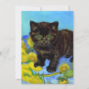 Convite Gato Estilo Van Gogh com Girassóis