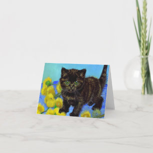 Convite Gato Estilo Van Gogh com Girassóis