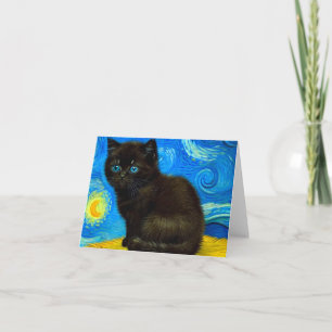 Convite Gato Estrela Noturna ao Estilo de Van Gogh