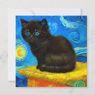 Convite Gato Estrela Noturna no Estilo de Van Gogh