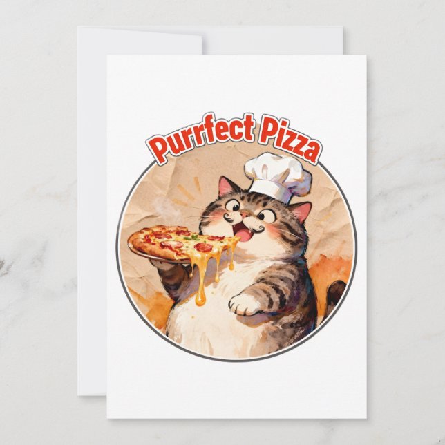 Convite Gato Feliz Chef com Pizza (Frente)