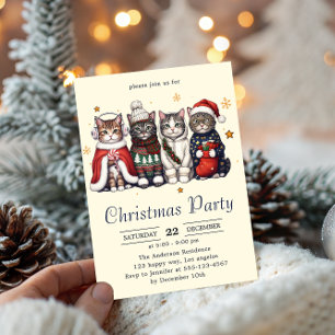 Convite Gato Festivo de Férias Festa de Gatos de Natal