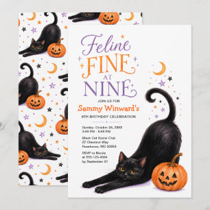 Convite Gato Fino aos Nove Aniversário de Halloween 9