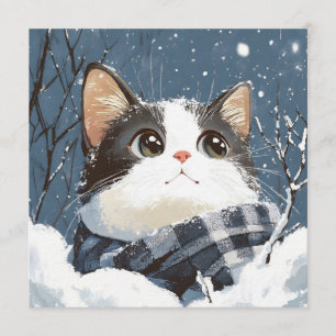 Convite Gato fofo e aconchegante na neve de inverno