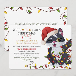 Convite Gato Fofo Enroscado em Luzes de Natal Festa de Nat