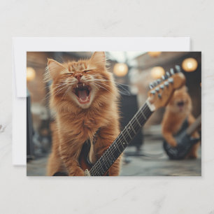 Convite Gato Guitarrista Ruivo de Rock N Roll Rockstar
